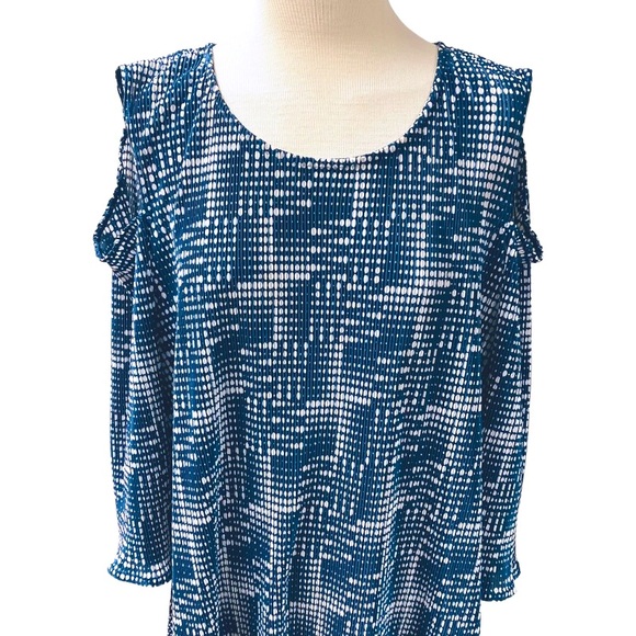 ALFANI Accordion Pleated Cold Shoulder Tunic Top Women’s SIZE XXL Blue Polka Dot - Picture 10 of 11